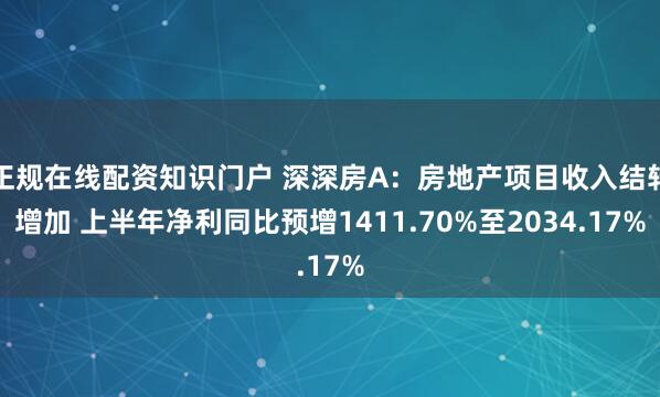 正规在线配资知识门户 深深房A：房地产项目收入结转增加 上半年净利同比预增1411.70%至2034.17%